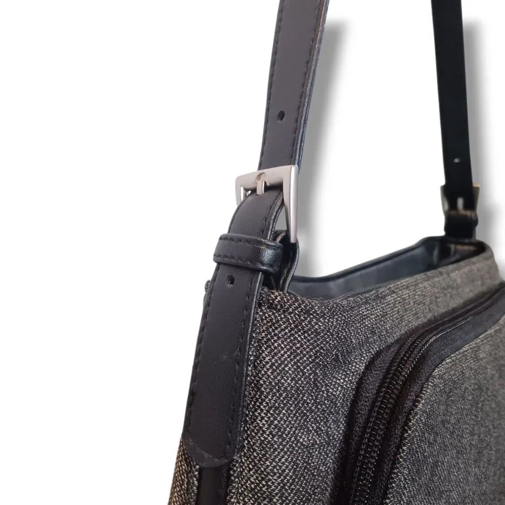 Vintage Capezio Herringbone Canvas Shoulder Bag-Adjustable Straps-Black-Gray